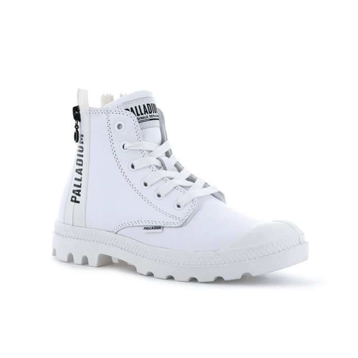 Palladium Pampa Ubn Zips Leather Women's Boots White | UK O197-KBJ